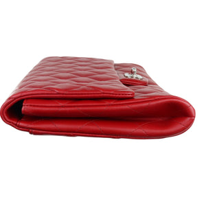 Clutch with Chain Flap Lambskin Quilted Red SHW