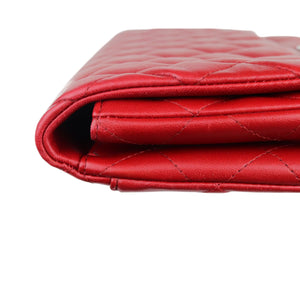 Clutch with Chain Flap Lambskin Quilted Red SHW