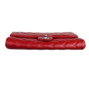 Clutch with Chain Flap Lambskin Quilted Red SHW