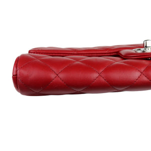 Clutch with Chain Flap Lambskin Quilted Red SHW