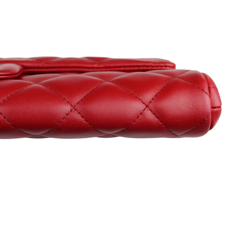 Clutch with Chain Flap Lambskin Quilted Red SHW