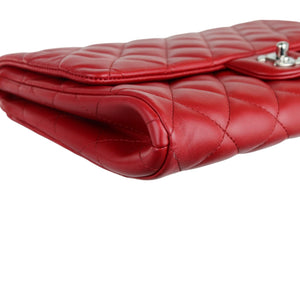 Clutch with Chain Flap Lambskin Quilted Red SHW