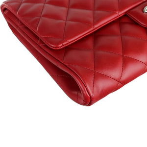 Clutch with Chain Flap Lambskin Quilted Red SHW