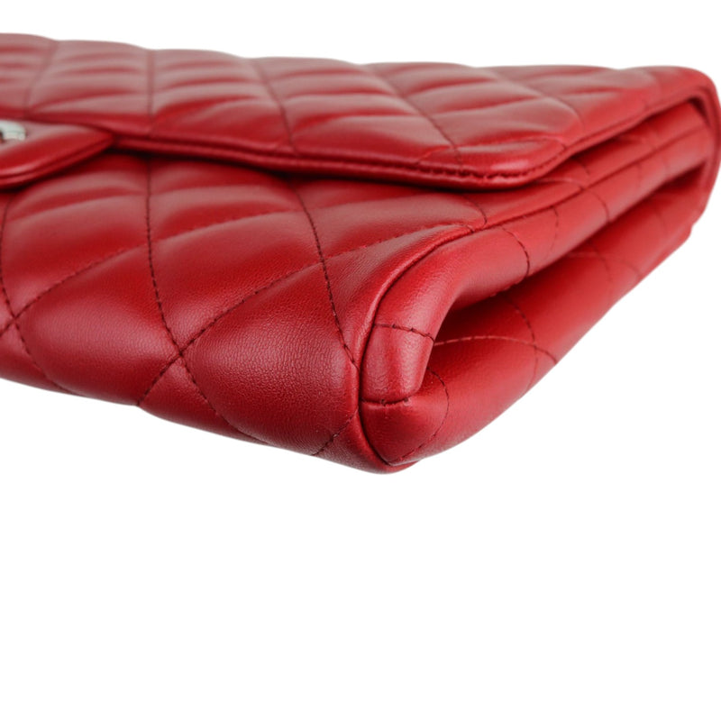 Clutch with Chain Flap Lambskin Quilted Red SHW