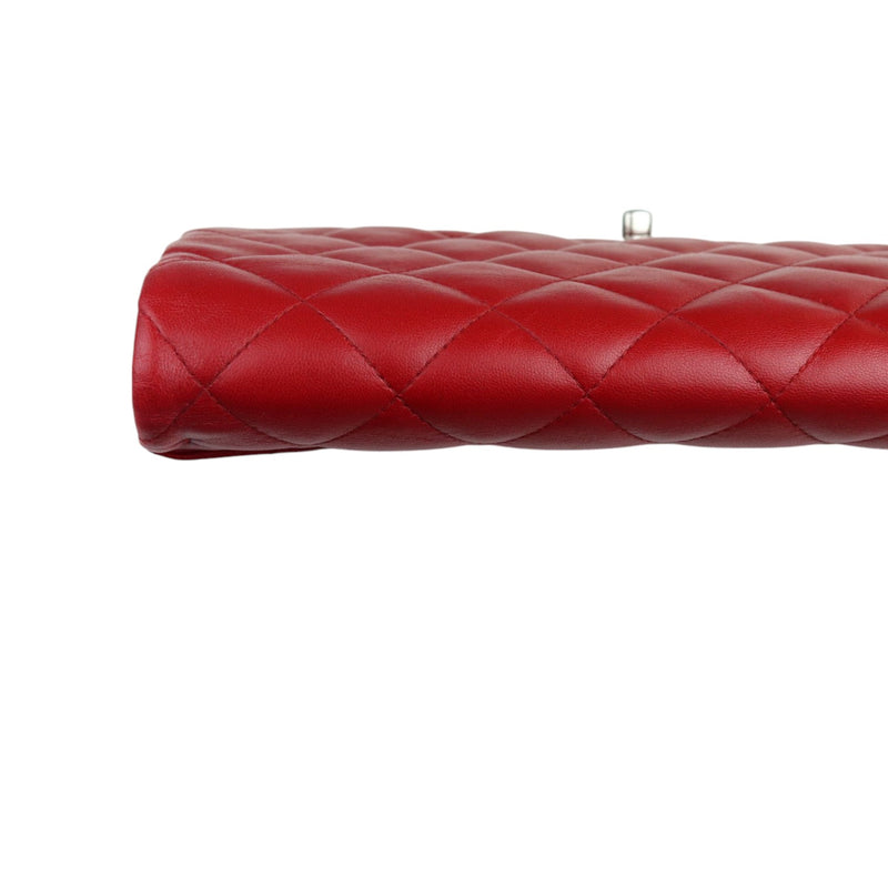 Clutch with Chain Flap Lambskin Quilted Red SHW