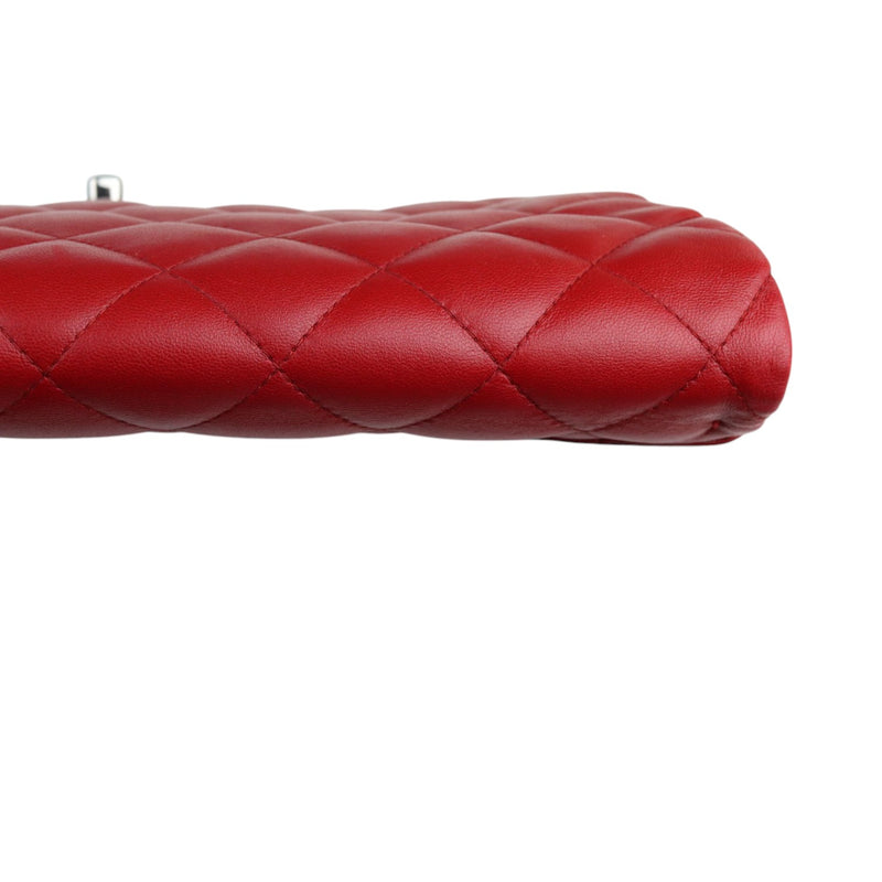 Clutch with Chain Flap Lambskin Quilted Red SHW