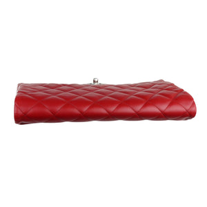 Clutch with Chain Flap Lambskin Quilted Red SHW