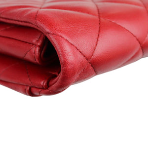 Clutch with Chain Flap Lambskin Quilted Red SHW