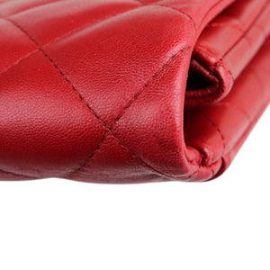 Clutch with Chain Flap Lambskin Quilted Red SHW