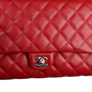 Clutch with Chain Flap Lambskin Quilted Red SHW