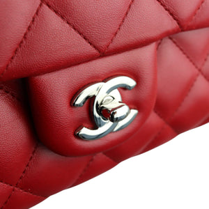 Clutch with Chain Flap Lambskin Quilted Red SHW