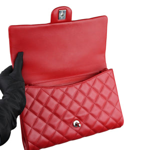 Clutch with Chain Flap Lambskin Quilted Red SHW