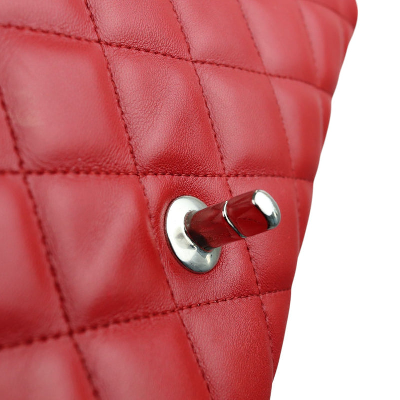 Clutch with Chain Flap Lambskin Quilted Red SHW