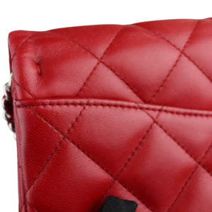 Clutch with Chain Flap Lambskin Quilted Red SHW