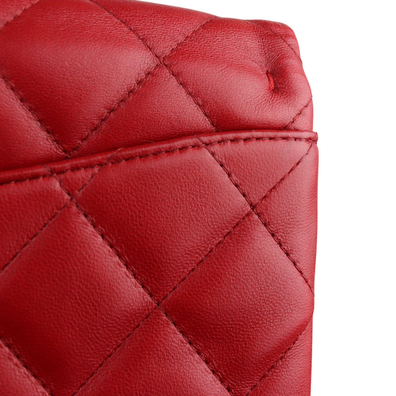 Clutch with Chain Flap Lambskin Quilted Red SHW