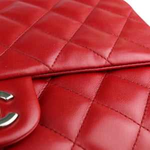 Clutch with Chain Flap Lambskin Quilted Red SHW