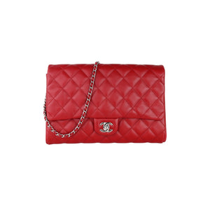 Clutch with Chain Flap Lambskin Quilted Red SHW