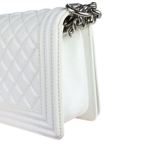 Boy Flap Medium Calfskin Quilted White SHW