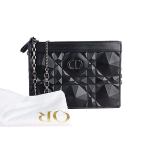 Caro Zipped Pouch with Chain Calfskin Black SHW