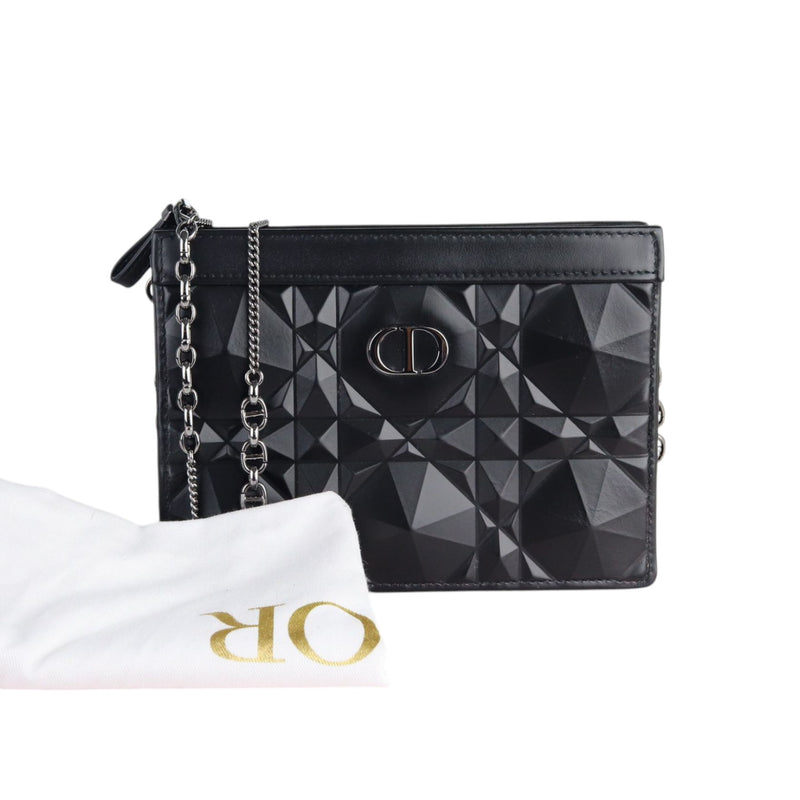 Caro Zipped Pouch with Chain Calfskin Black SHW