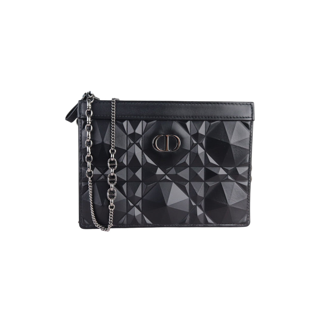 Caro Zipped Pouch with Chain Calfskin Black SHW