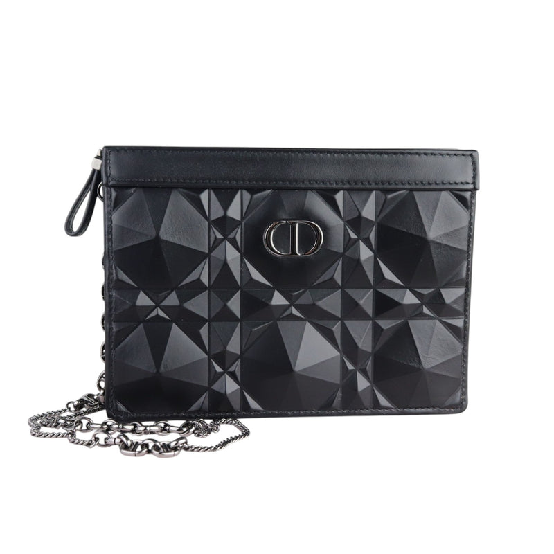 Caro Zipped Pouch with Chain Calfskin Black SHW