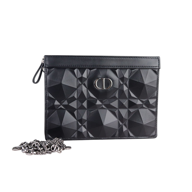 Caro Zipped Pouch with Chain Calfskin Black SHW