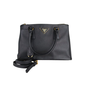 Galleria Double Zip Tote Small Saffiano Black GHW