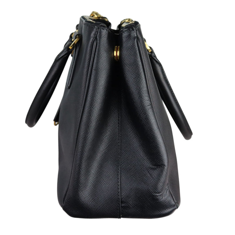 Galleria Double Zip Tote Small Saffiano Black GHW