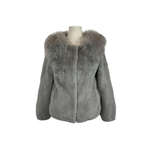 Women's Mid Faux Fox Fur Winter Coat Grey Size XL