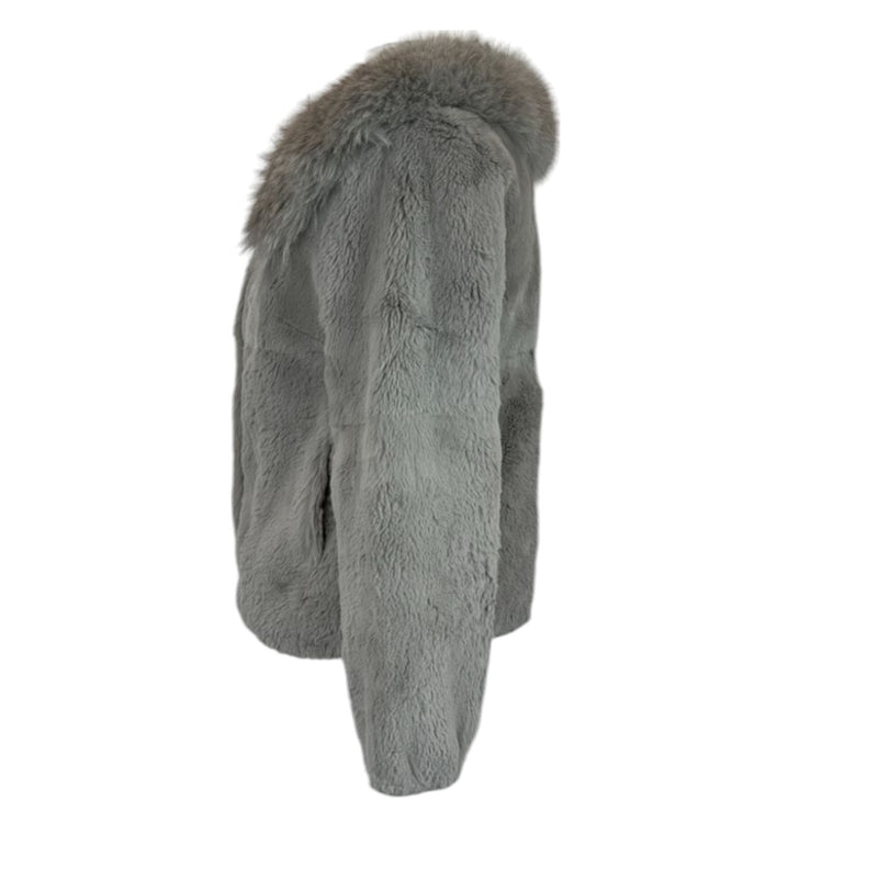 Women's Mid Faux Fox Fur Winter Coat Grey Size XL