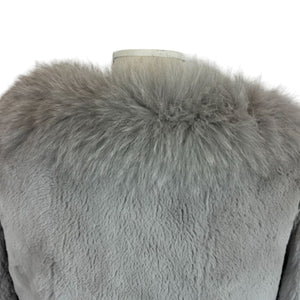 Women's Mid Faux Fox Fur Winter Coat Grey Size XL