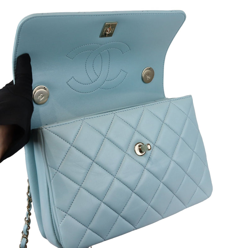 Trendy CC Flap Small Lambskin Quilted Light Blue GHW