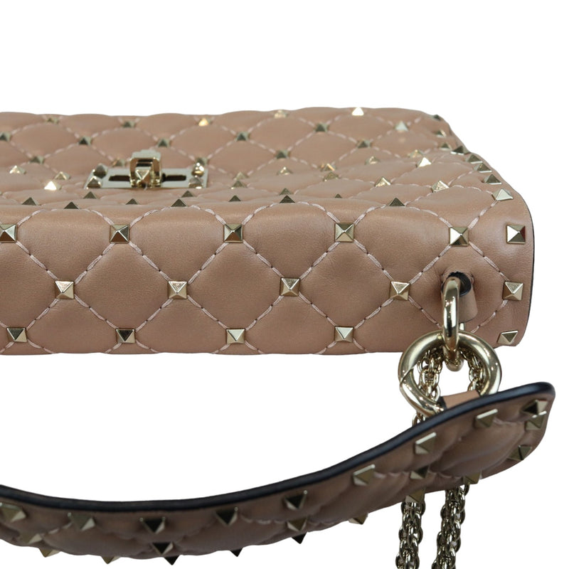 Rockstud Spike Shoulder Medium Lambskin Beige GHW