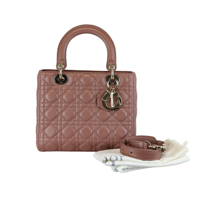 Lady Dior Medium Lambskin Cannage Dark Beige GHW