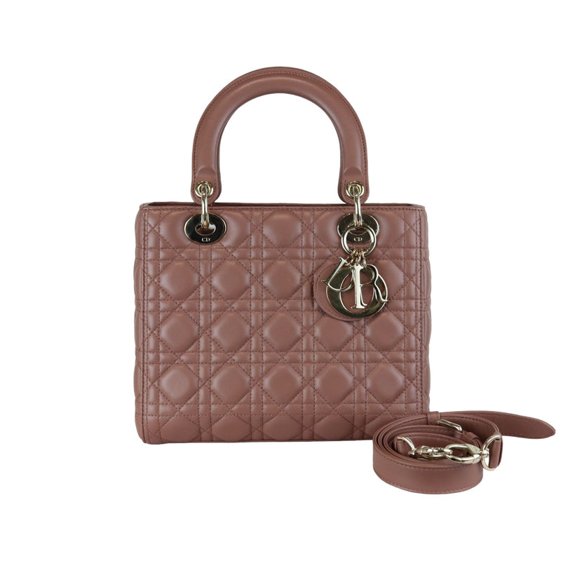 Lady Dior Medium Lambskin Cannage Dark Beige GHW