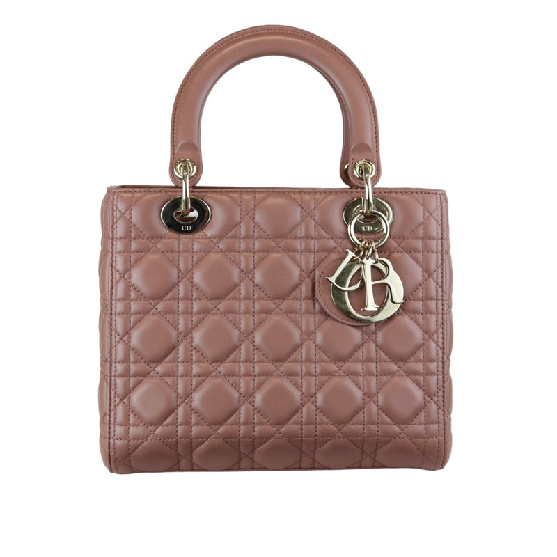 Lady Dior Medium Lambskin Cannage Dark Beige GHW