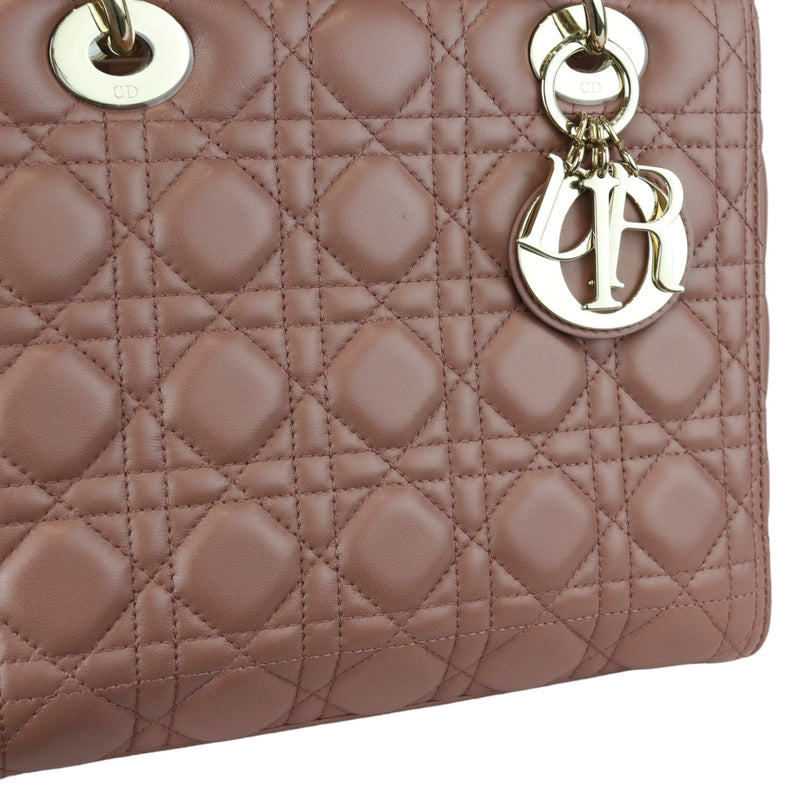 Lady Dior Medium Lambskin Cannage Dark Beige GHW