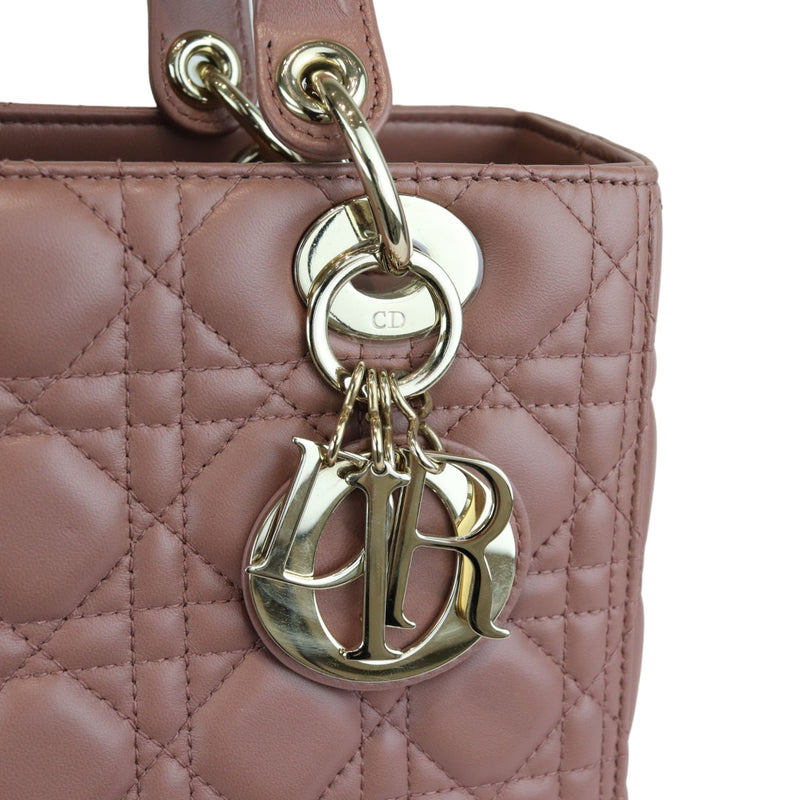 Lady Dior Medium Lambskin Cannage Dark Beige GHW