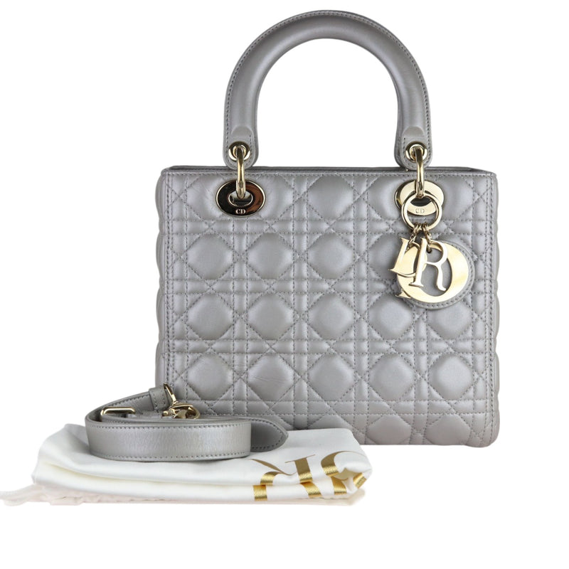 Lady Dior Medium Lambskin Cannage Silver GHW