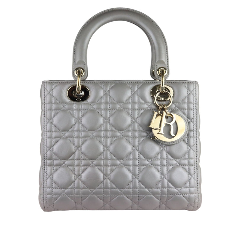 Lady Dior Medium Lambskin Cannage Silver GHW