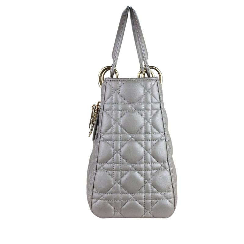 Lady Dior Medium Lambskin Cannage Silver GHW