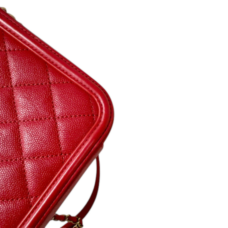 CC Filigree Vanity Case Medium Caviar Quilted Red GHW