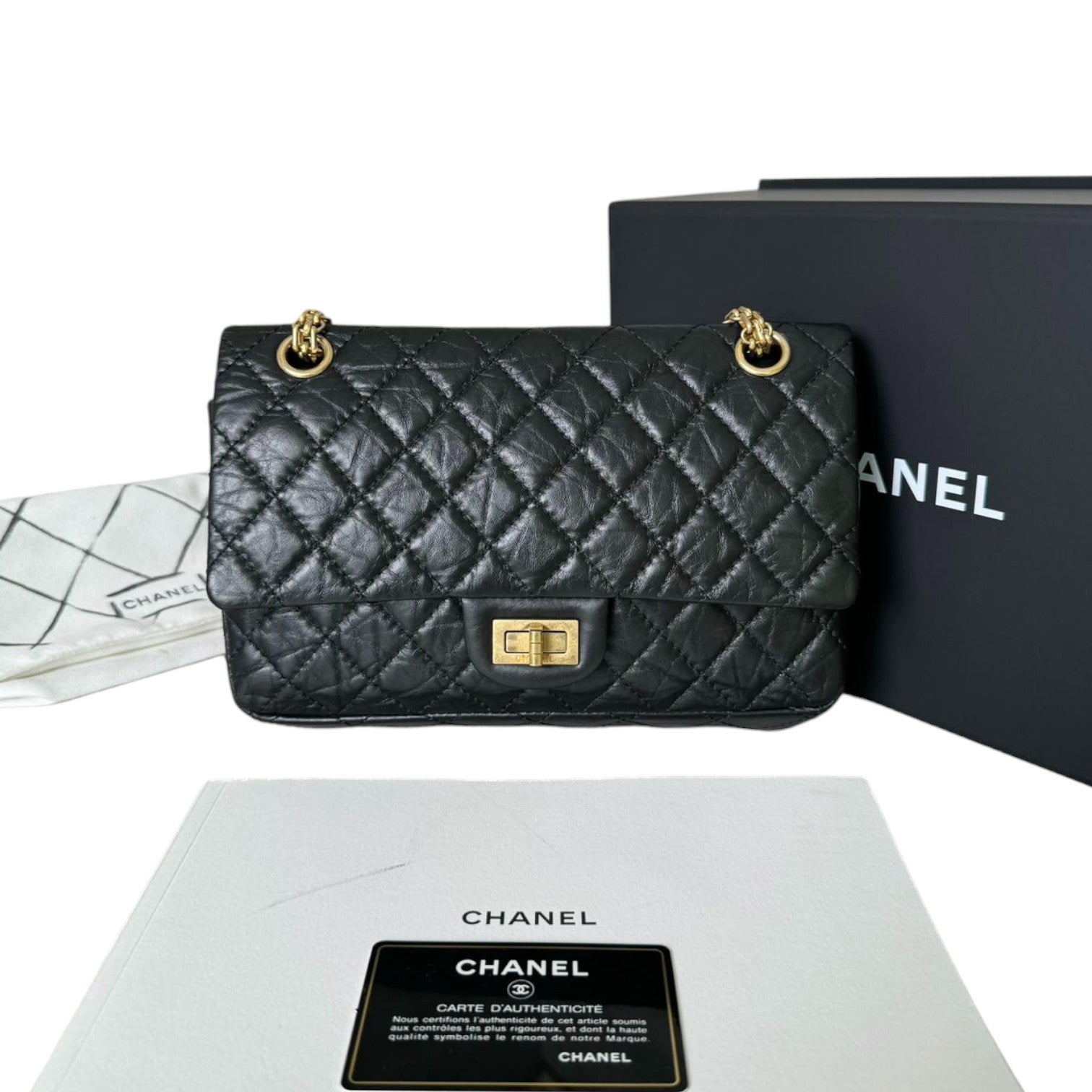 Chanel 2.55 Reissue 225 Flap Aged Calfskin Quilted Black GHW Bag Religion