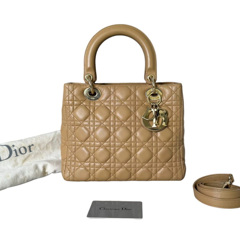 Lady Dior Medium Lambskin Cannage Beige GHW