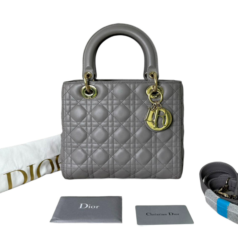 Medium Lady Dior Lambskin Quilted Grey GHW