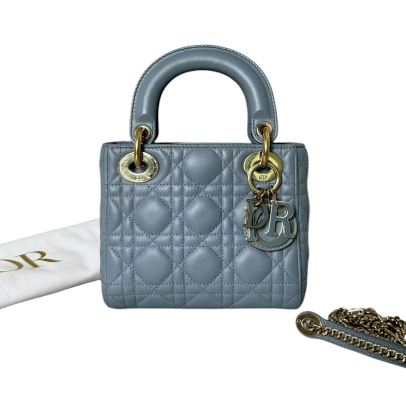 Lady Dior Mini Lambskin Quilted Grey GHW