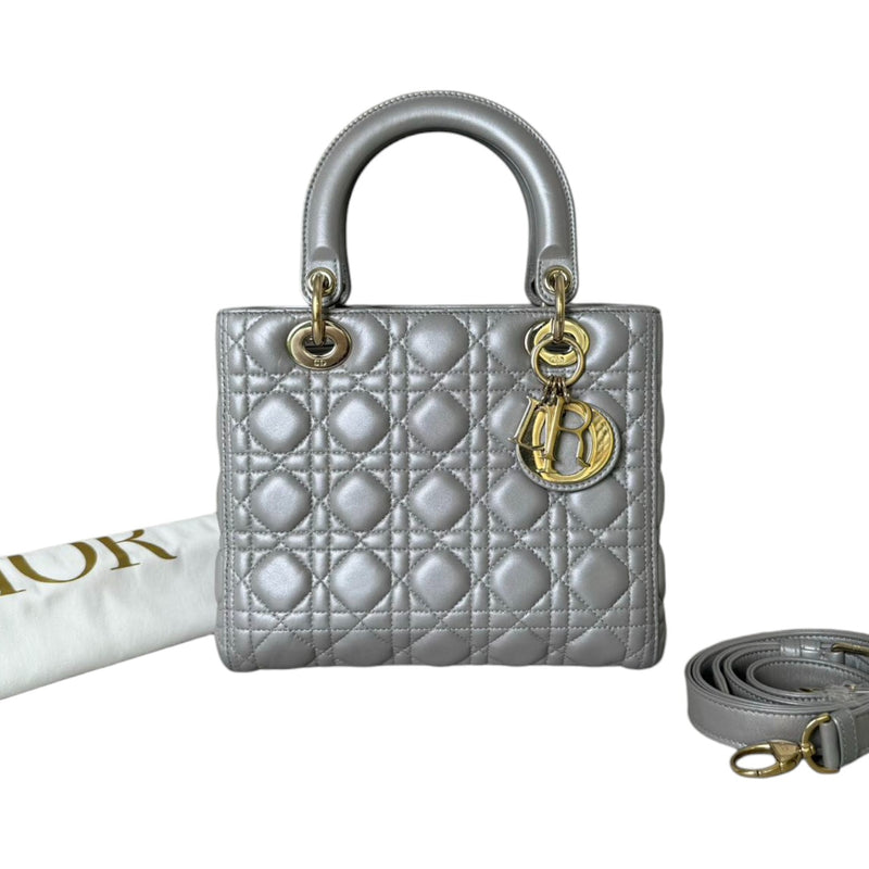 Lady Dior Medium Lambskin Cannage Silver GHW