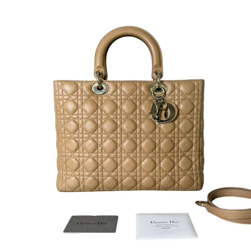 Lady Dior Large Lambskin Cannage Beige GHW