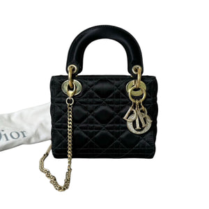 Lady Dior Mini Satin Swarovski Crystal Cannage Black GHW